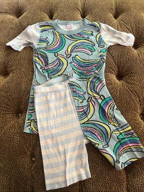 Hanna Andersson Light Blue Rainbow Banana Pajama Set size 12